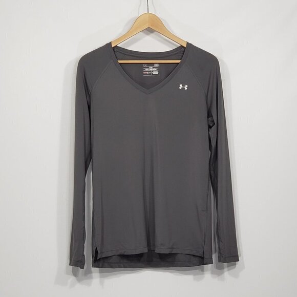 Under Armour  Fitted Heat Gear  Grey Perforated Long Sleeve Athletic Shirt  Size - Picture 1 of 3